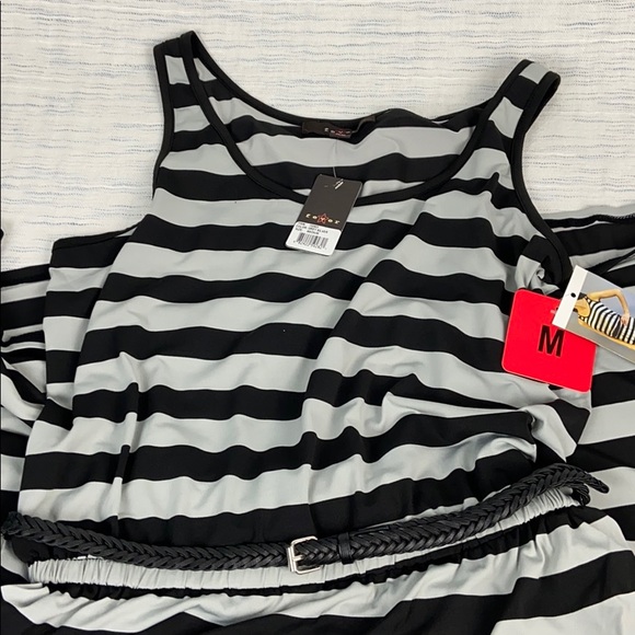 FEVER sz Medium Striped Belted Maxi Dress - Picture 2 of 6